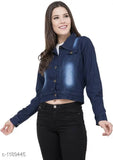 Classy solid denim women's jacket, long sleeves. Made in India