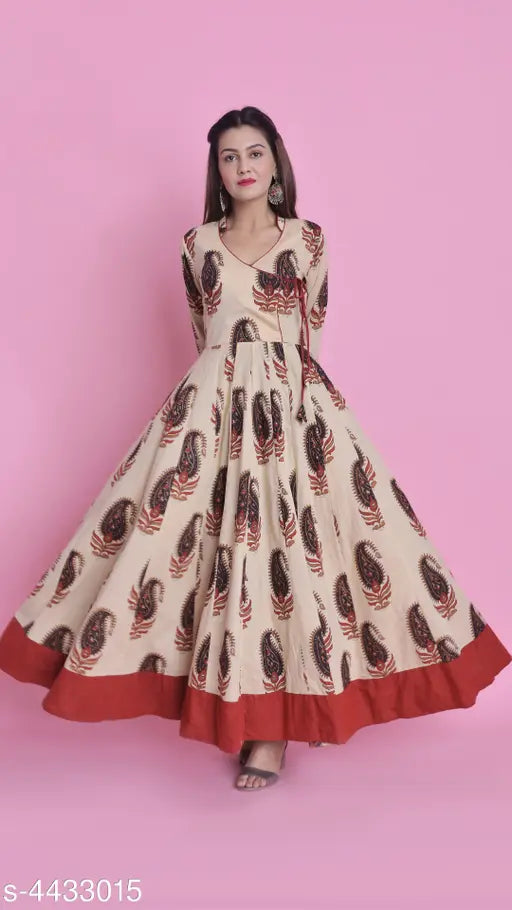 Cotton paisley printed Angrakha kurti for women, long sleeves in Indian style, XS-5XL sizes