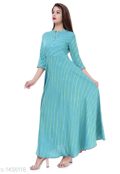 Rayon flared stripe kurti, printed combo on Indian women, three-quarter sleeve length