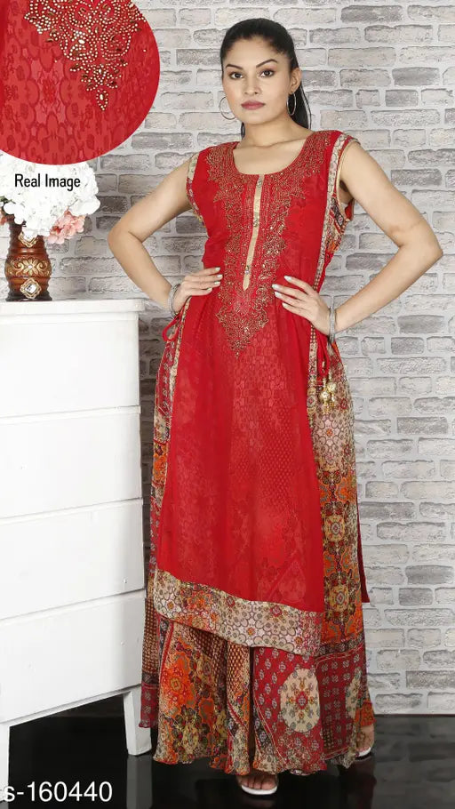 XL Indian Georgette Kurti, ethnic motif printed women's garment