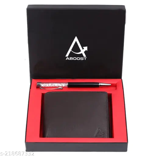 Leather wallet with pen, genuine 100% leather, RFID protected, perfect gift for men, Indian craftsmanship