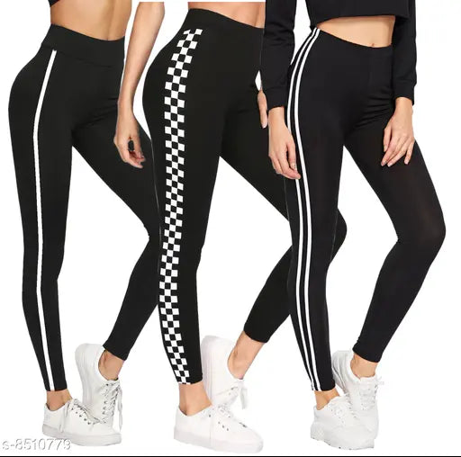 Striped cotton blend women's jegging/tights leggings jogger pants combo pack of 3, featuring sizes 26, 28, 30, 32, and 34