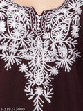 A wool kurti with winter design, long sleeves, embroidered