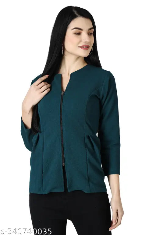 Polycotton women's three-quarter sleeve solid casual box jacket, perfect for multiple occasions