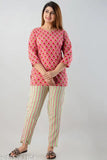 Stylish cotton printed night suit for women, three-quarter sleeves, size options available