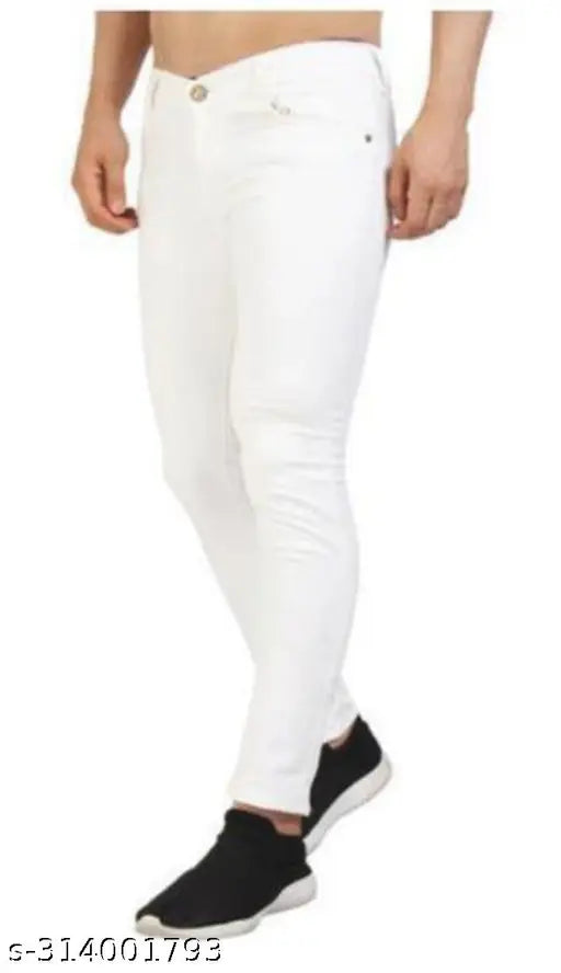 Denim, plain white jeans for men, solid pattern, versatile wardrobe essential