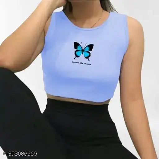 Premium quality Lycra rib top, printed net, sleeveless, top girls & woman, special occasion wear