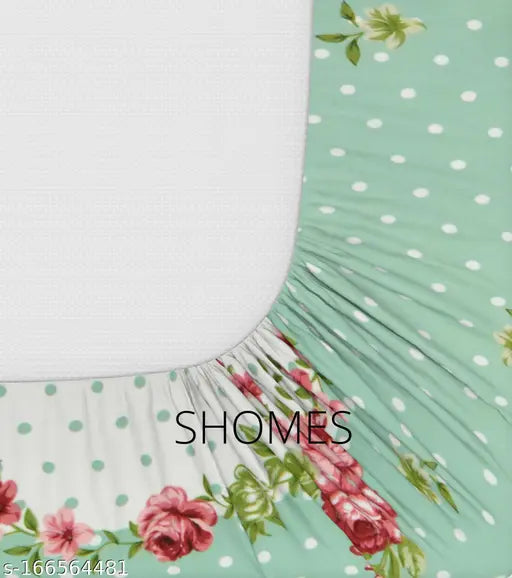 """"250 Tc Premium Soft Cotton Elastic Fitted"""Double Bedsheet"""With Two Pillow Covers- All Around 360 Elasticated Sheet- 72x78x8 Inches Drop, Color Green""""