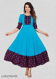 Rayon anarkali kurti set with three-quarter sleeves, solid pattern. Indian kurti and palazzo set for women