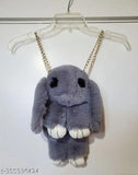 Adorable grey plush toy hanging from necklace chain, stuffed animal slingbag for children