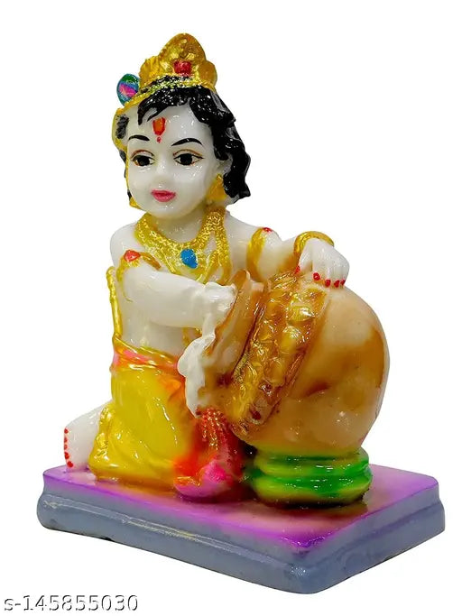 Handcrafted resin Krishna idol, 12 CM multi-colored, ideal for home decor or religious purposes