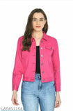 Pink cotton-blend three-quarter sleeve urban jacket for girls, solid pattern