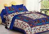 Fine quality Jaipuri print cotton flat sheets for summer, ideal for adults. Double Queen size (90x100), includes 2 pillow covers (27x17inches). Made in India
