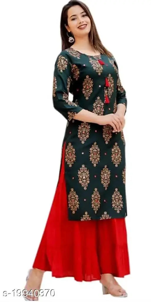 Rayon sharara kurta with intricate floral embroidery
