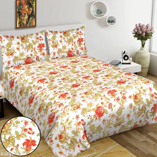 100x108 bedsheet, white floral print, 220 tc cotton, with zipper pillow covers