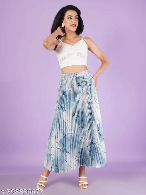 Marble pattern, long printed skirt on woman