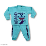 A full-sleeved baby winter t-shirt, a matching jacket, and pants set for infants. Adidas branding featured