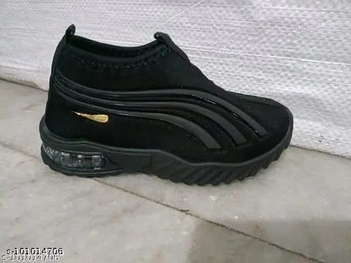 Black casual shoes with LED lights, designed for children