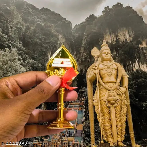 Lord Murugan VEL double-sided metal peacock arch, religious idol for Pooja Room decor, office table, or car dashboard. Height: 7 cms. Indian art piece with ribbon and tape attachment