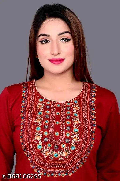 Maroon woolen embroidered kurti