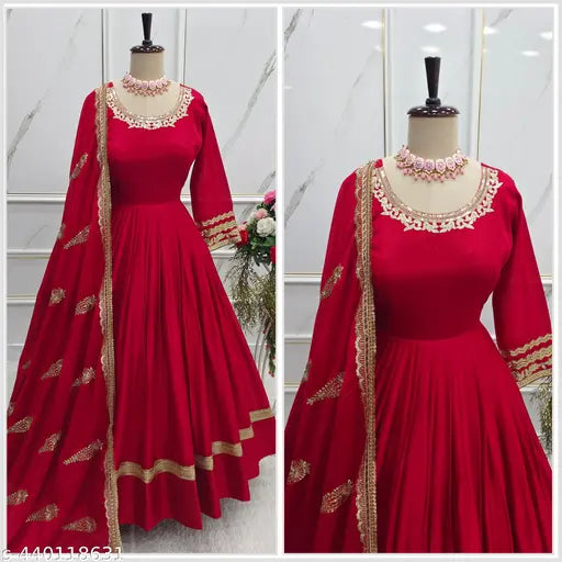 Georgette saree gown with long sleeves, solid net pattern, India-made, XL size for women's fashion