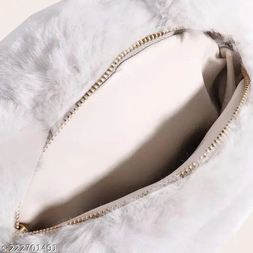 Soft fur sling bag with golden chain closure, for girls and women. Kids sling bag