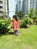 Cotton Apsara Kurti & Sharara set, printed with contrast colors and Gota lace. Indian traditional outfit for toddlers and kids (6M-4Y)