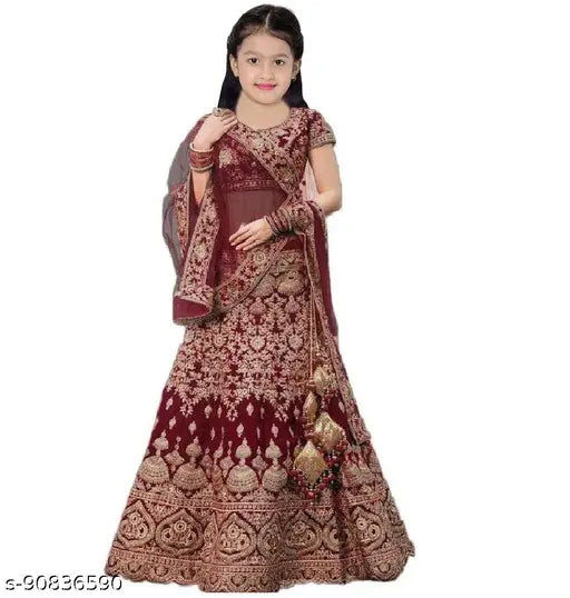 Silk Lehenga Choli Set in Blue, Green, Red, Maroon, Purple - Embroidered Indian Partywear for Kids & Teens (Size 3-12 years)