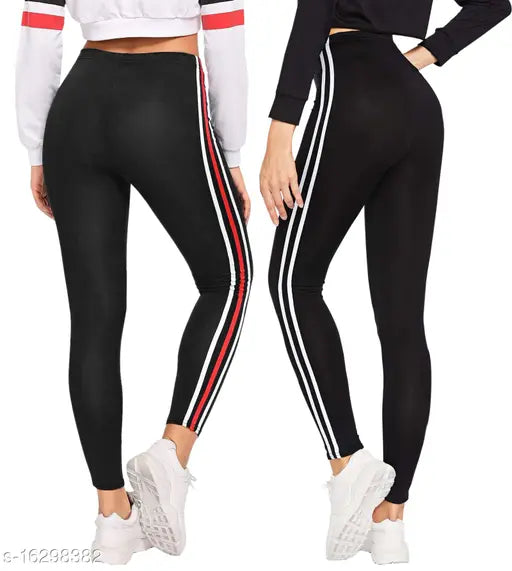 Striped cotton blend jeggings combo pack for women, featuring versatile jogger pants - size options: 26, 28, 30, 32, 34 (waist 26-38in, hip 30-38in)