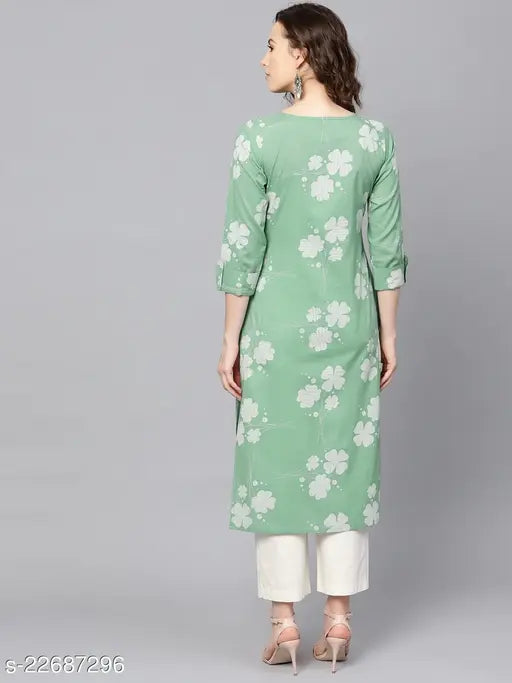 Green cotton kurta, long sleeves, straight cut