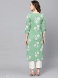 Green cotton kurta, long sleeves, straight cut
