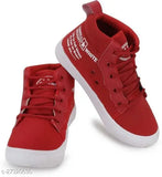 Red and white casual shoes with a logo on the side