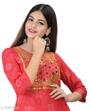 Red rayon slub kurta women's self-design