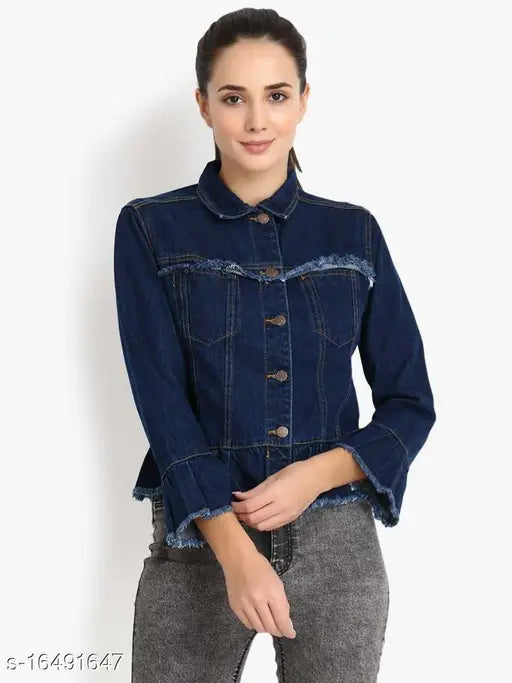 Denim waistcoat for women, solid pattern, long sleeves, India-origin designer jacket