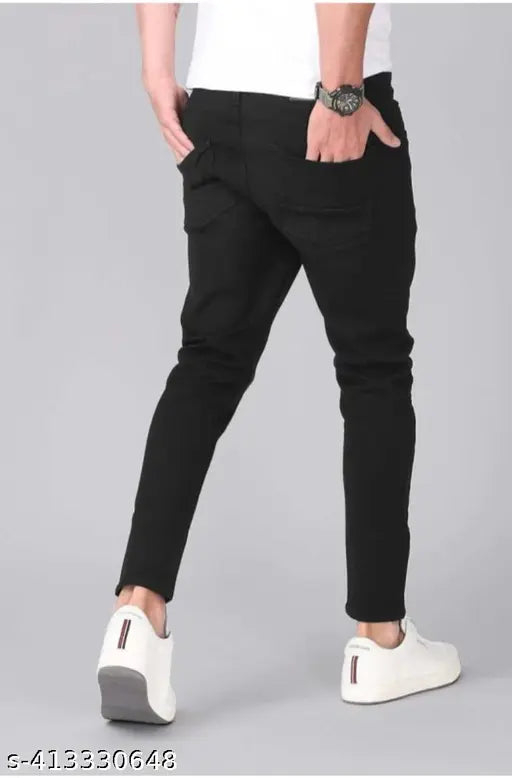 Denim jeans, awesome boys black solid mid-rise with button waist closure, machine washable, five pockets, India origin
