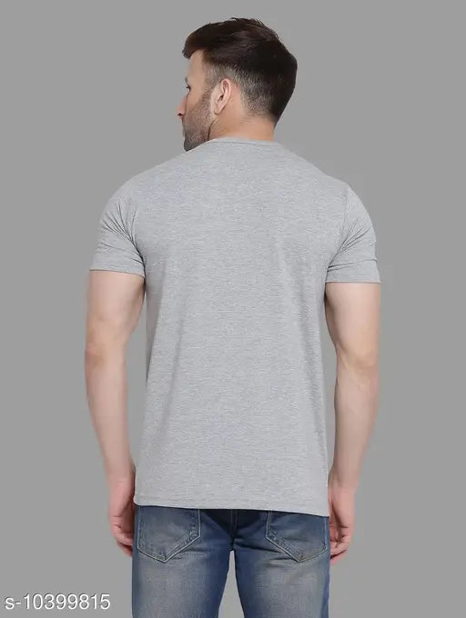 Silver cotton blend round neck short sleeves T-shirt by Tfurnish, self-designed net pattern for casual style