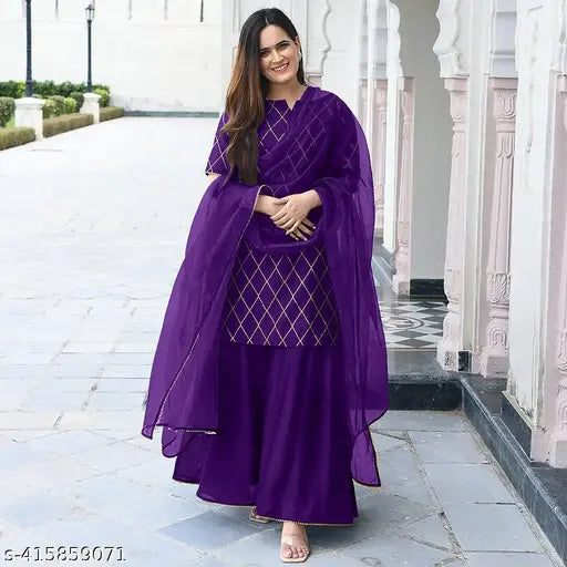 Wine-colored rayon kurta set with sharara and dupatta for women, Diwali 2024 special self-gift