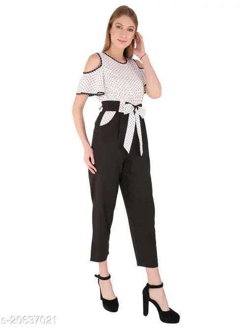 Fancy polyester printed net jumpsuit, elegant women's fashion (XL: Bust 40in, Length 59in, Waist 29in), India origin