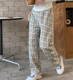 Woolen checked wide-leg winter pants from Korea, perfect for a cozy look in cold weather