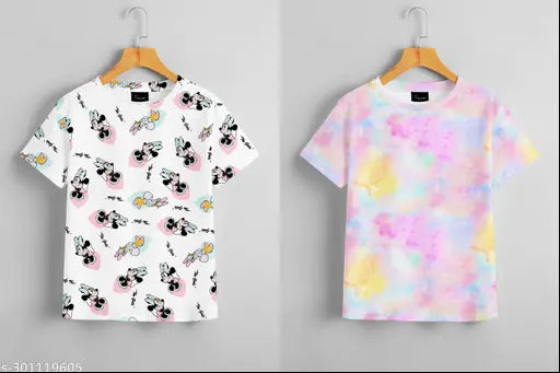 Kalindri Women's/Girls' Combo T-Shirt: Polyester, printed net, short sleeves, perfect fit for regular & oversized styles