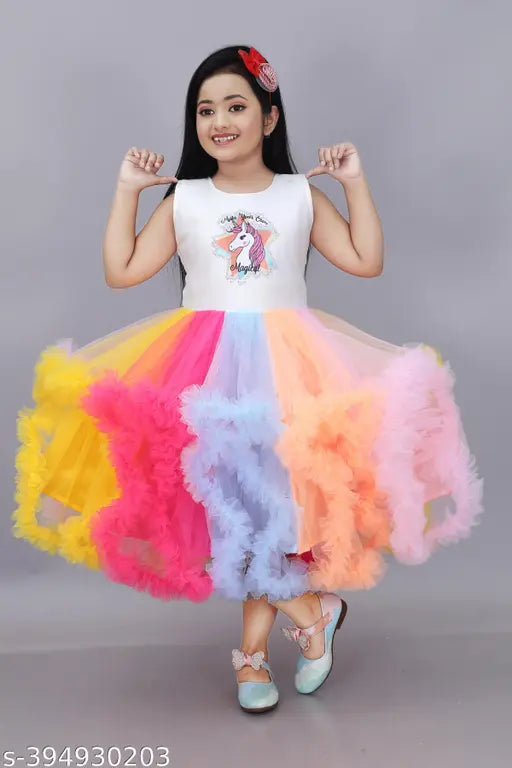 Colorblocked net sleeveless kids' party dress, Indian festive wear for 2-3 to 9-10 years