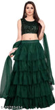 Velvet and tissue duppata set, trendy Indian lehenga choli with free size 43in waist, 44in length