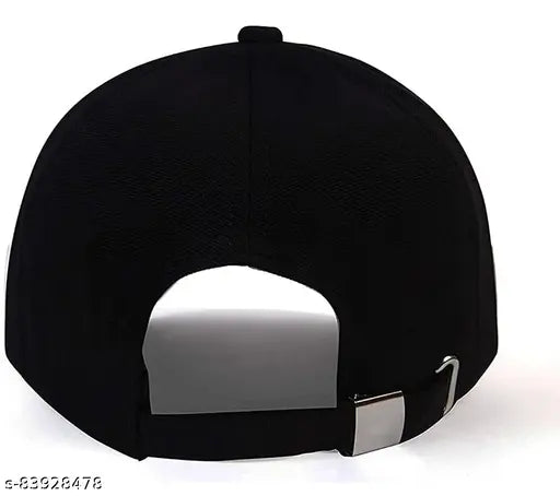 Stylish unisex black cotton baseball cap, solid design with metal buckle - versatile fashion accessory for men & women