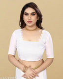 Ethnic georgette saree, white with yellow border, pack of 1 for women and girls