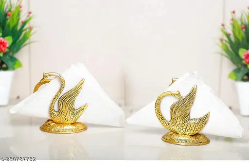 Gold-finished swan napkin holder duck set of 2 for decorative showpiece, Indian metal handicraft