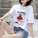 Oversized white tshirt with graphic design and red lettering for women