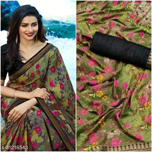 Trendy floral pattern saree in muted tones