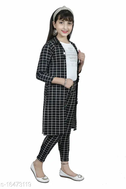 Women's cotton blend three-quarter sleeve checked dress set with jacket and palazzo pants, Indian origin fashion on mannequin