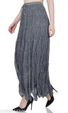 Grey acrylic solid knit long skirt for women, sizes vary from XS to XXXL, 26 with waist 12in and length 32in, 28 & 30 with waist 12in and length 32in, 32 & 34 with waist 13in and length 33in, 36 & 38 with waist 15in and length 34in. Made in India