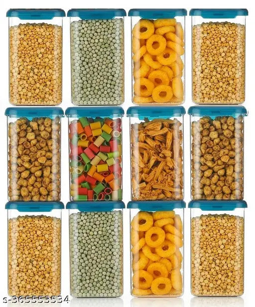 Unbreakable, air-tight square shape kitchen storage plastic container set with blue lids
